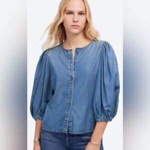 MADEWELL DENIM ERIN TOP puff sleeve size 0